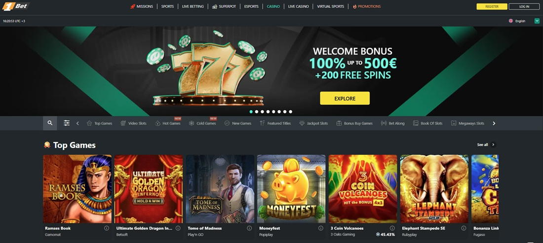 1bet casino interface